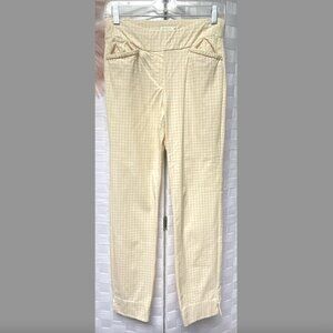 Spartina 449 Pants Maren Pull On Stretchy Yellow White Gingham Ankle Size XS